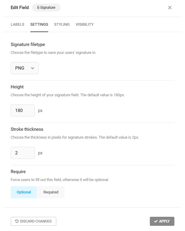 Adjust settings in Forminator E-Signature field