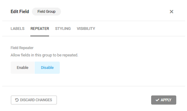 Enable Repeater option in Forminator Field Group