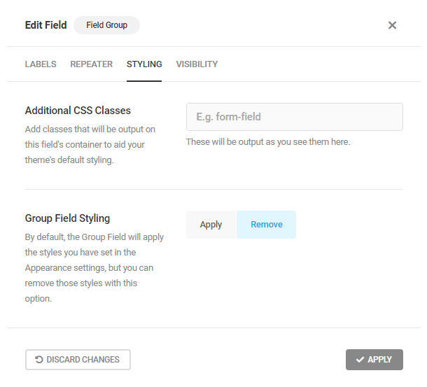 Configure style options in Forminator Field Group