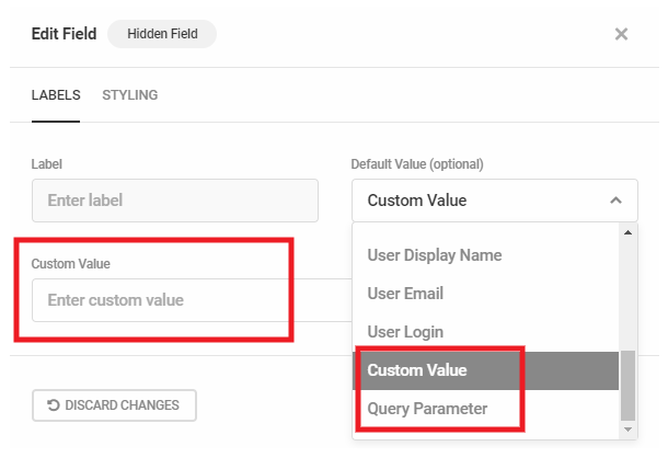Adjust label and set value for hidden field in Forminator form