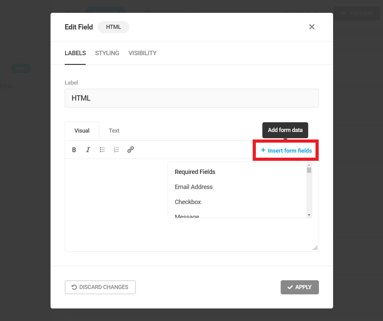 Add merge tags to HTML field