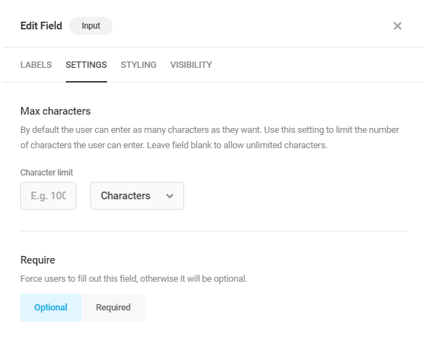 Edit Input field settings in Forminator