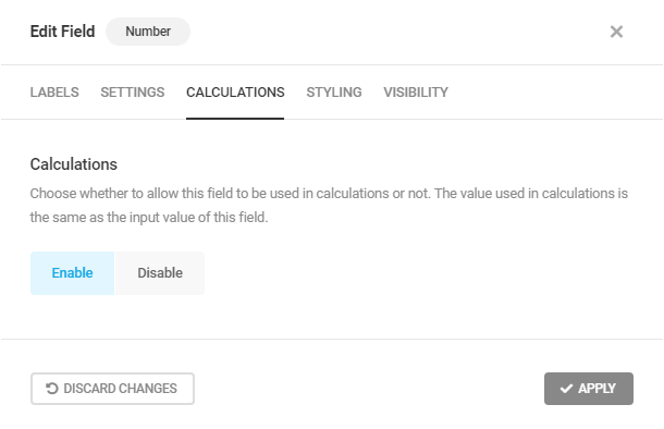 Enable option in a Forminator Number field to use in calculations