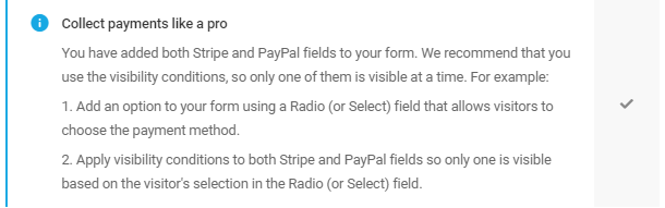 Multiple payment options notice in Forminator