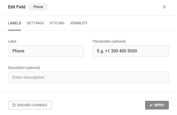 Edit Phone field labels in Forminator