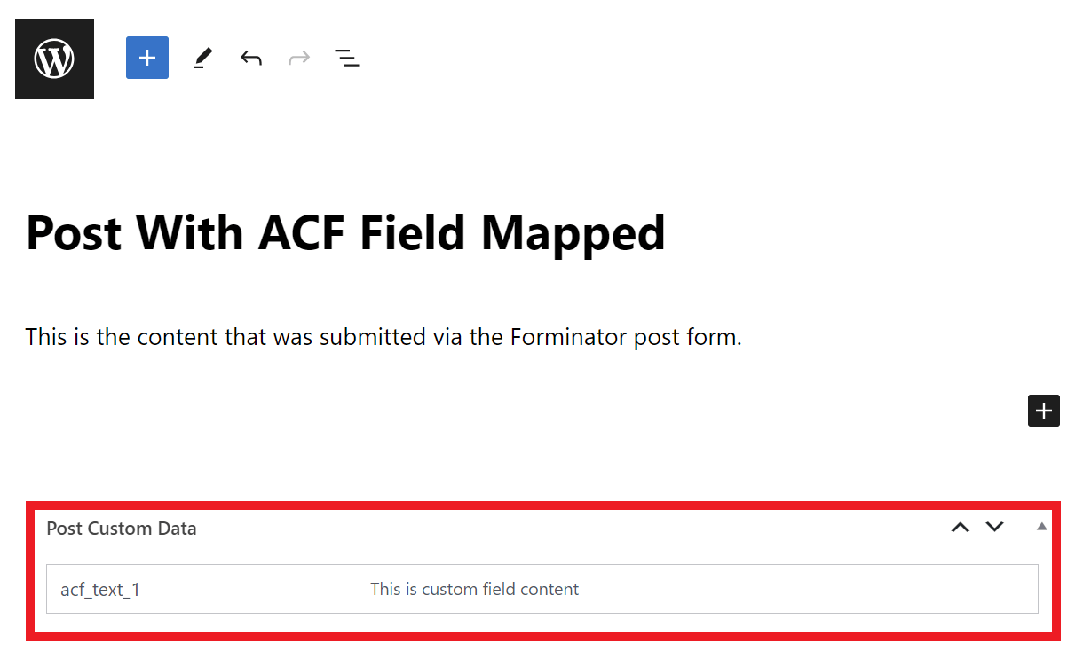 Example of post created with Forminator Post Data field