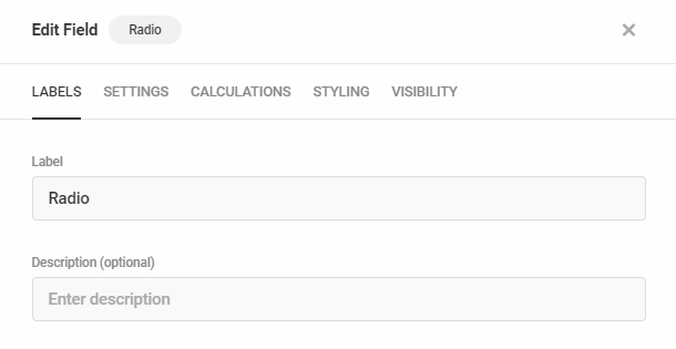 Radio field label options