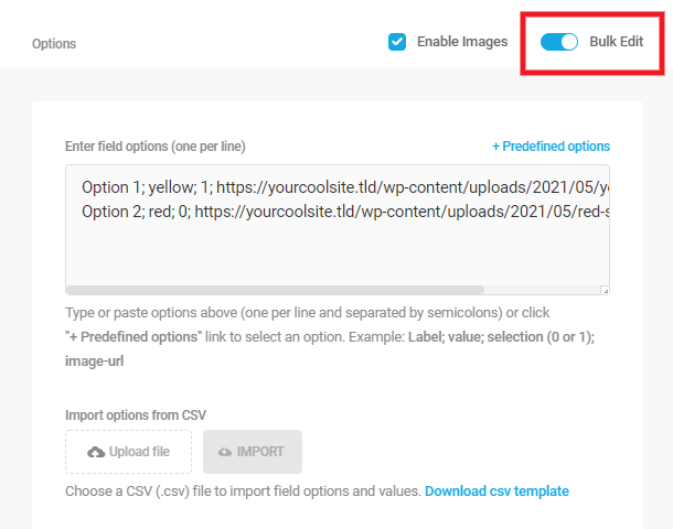 Bulk add options to radio field