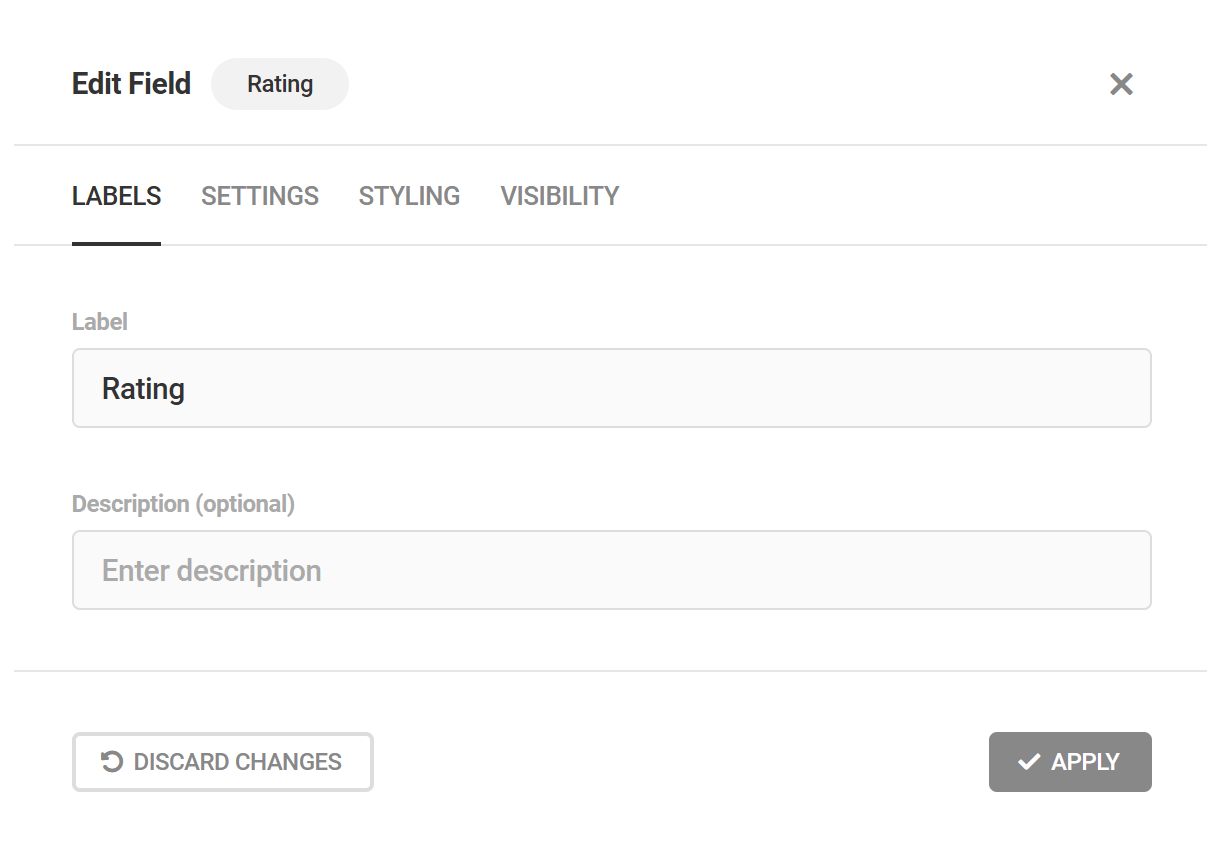 Enter label and description for a rating field