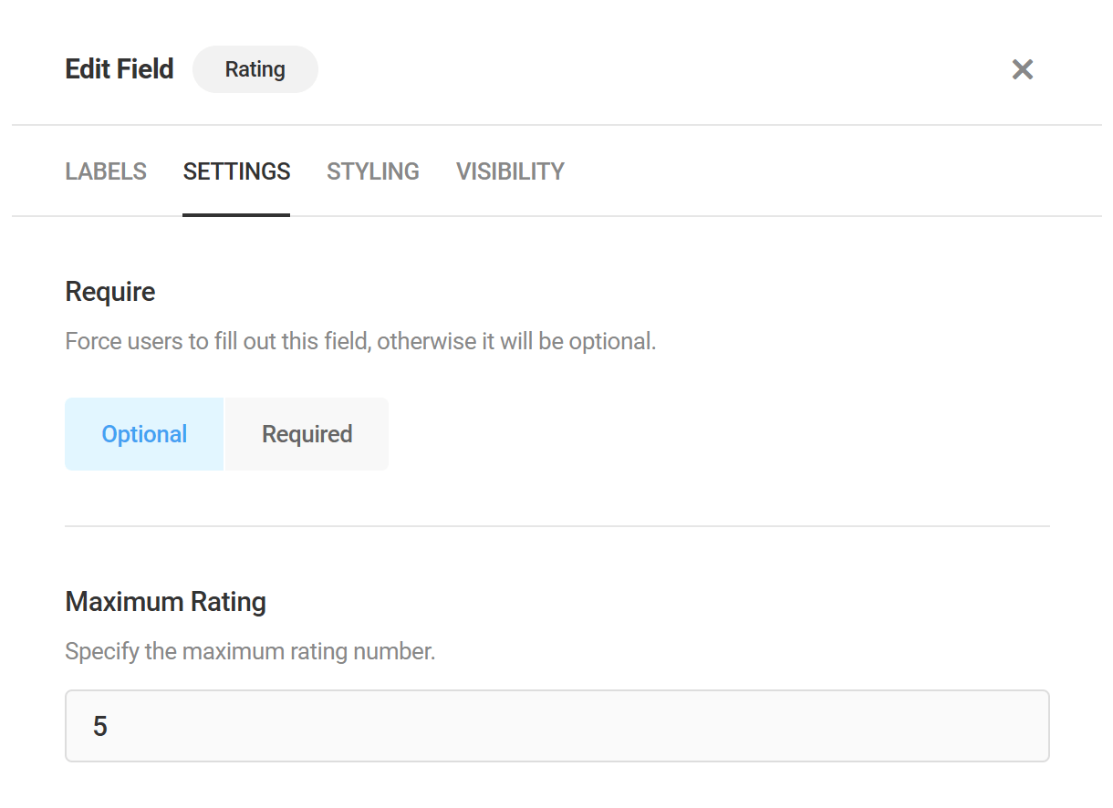 Adjust settings in a rating field