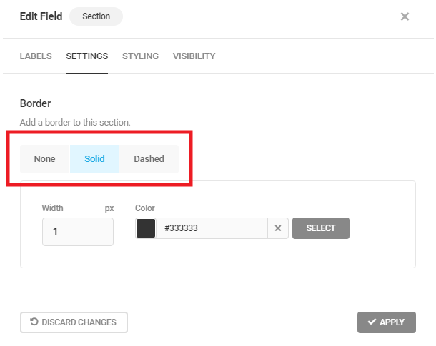 Edit Section field settings in a Forminator form