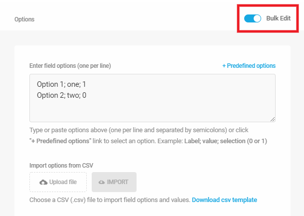 Bulk add options to select field