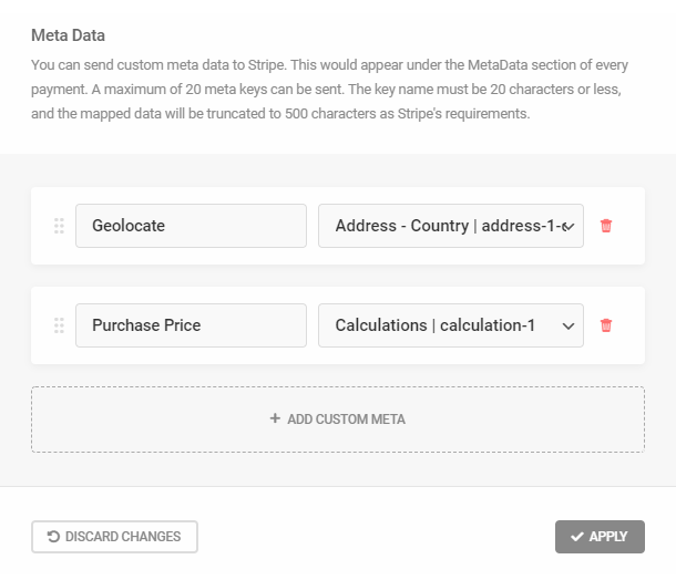 Send custom meta data to Stripe in Forminator Stripe field