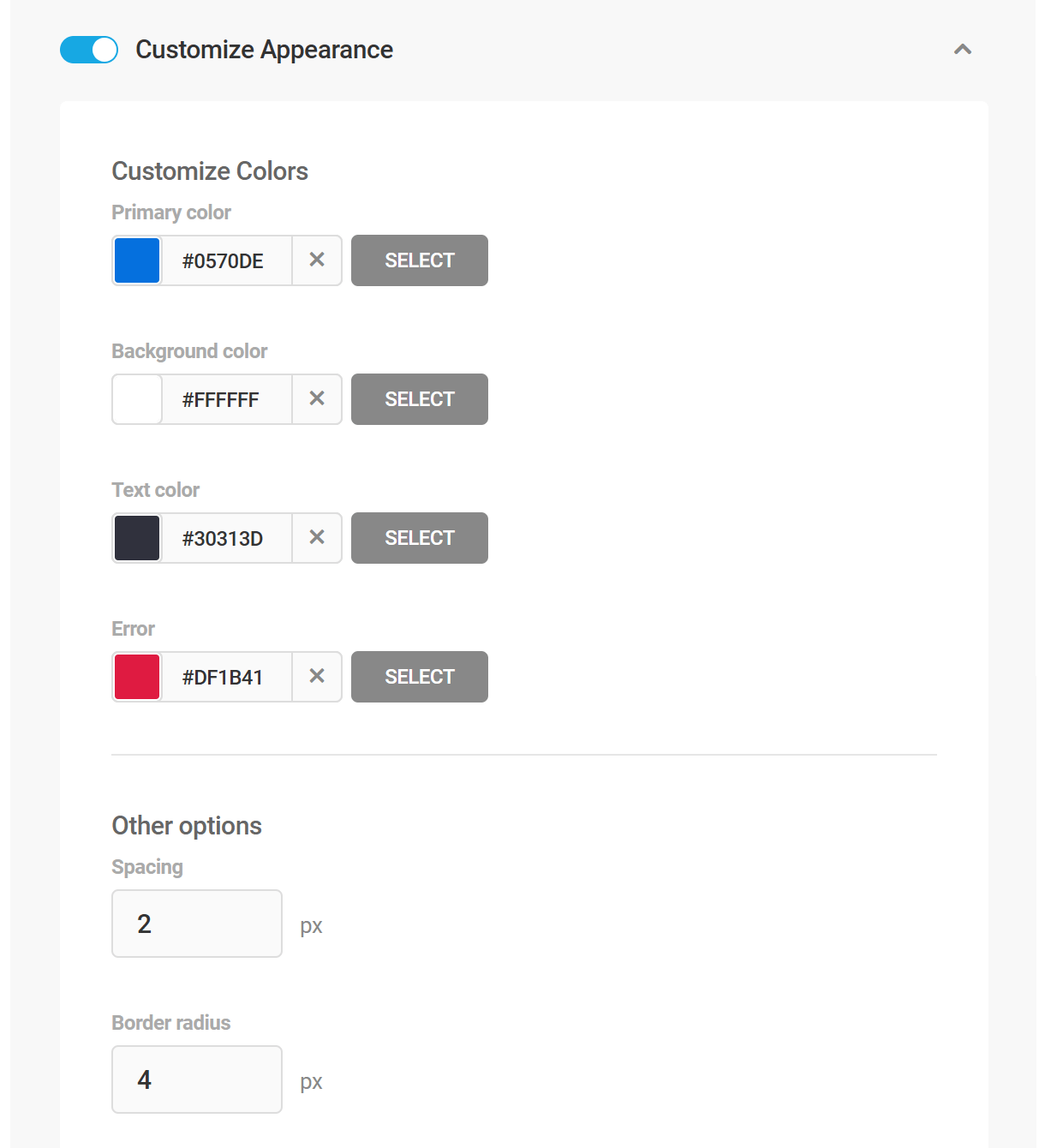 Customize the appearance of Stripe payment methods in Forminator