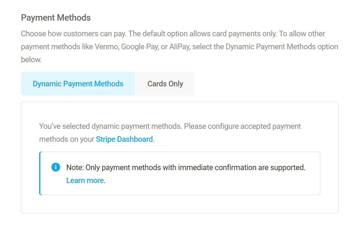 Dynamic payments option in Forminator Stripe field
