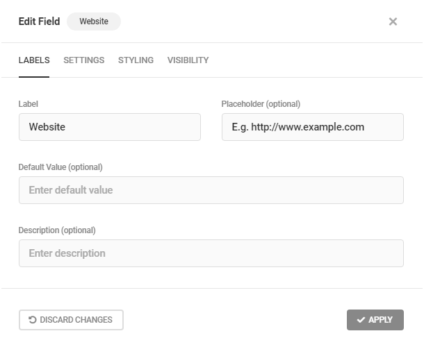Edit Website field labels in Forminator