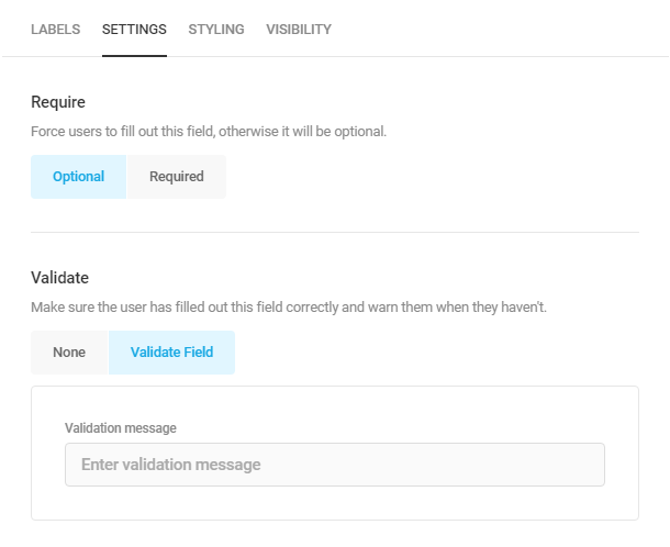 Edit Website field settings in Forminator
