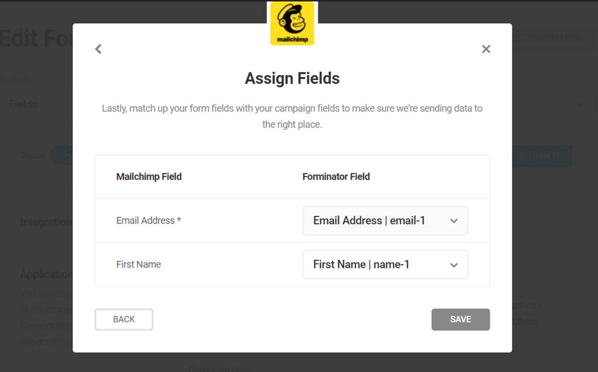 forminator form assign fields