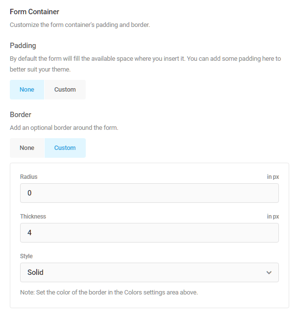 Form container options in Forminator