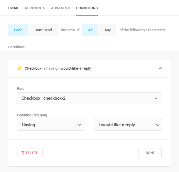 Send email notifications conditionally in Forminator forms