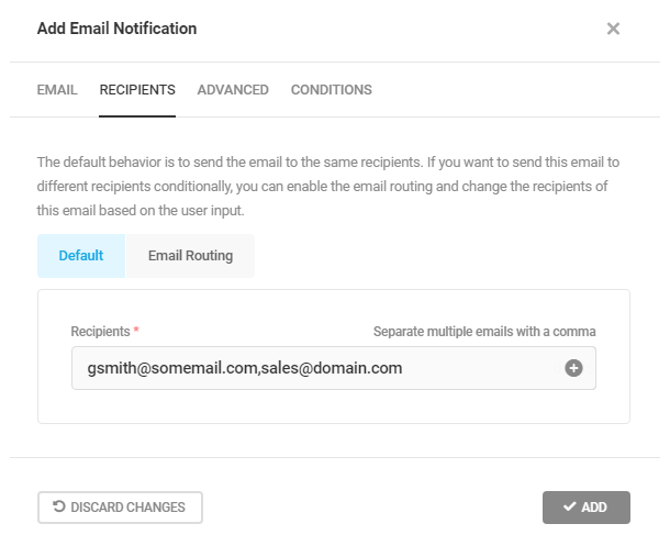 Edit recipients for email notifications in Forminator form
