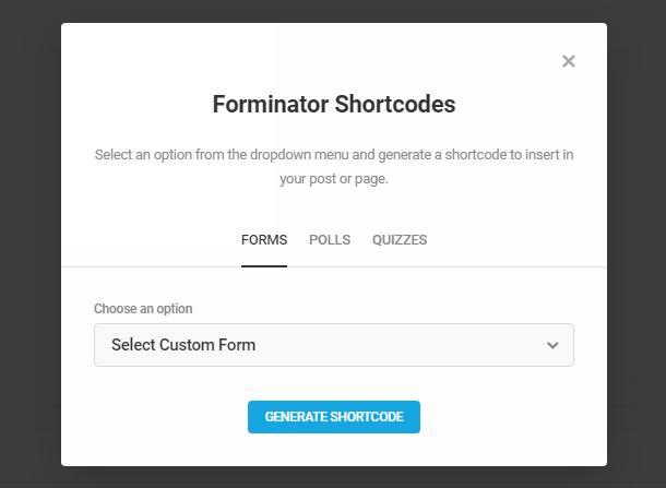 Select Forminator form to add to a post in the Classic editor
