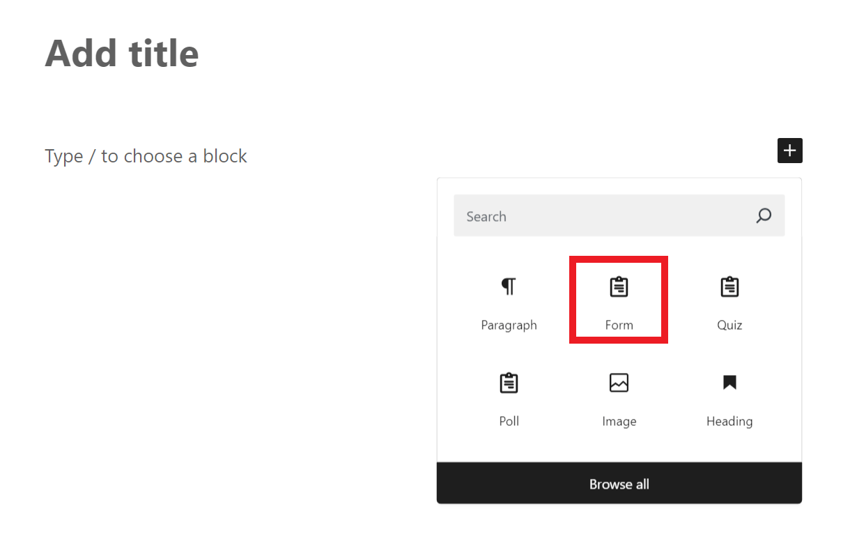 Adding a Forminator form to a post in the Gutenberg editor