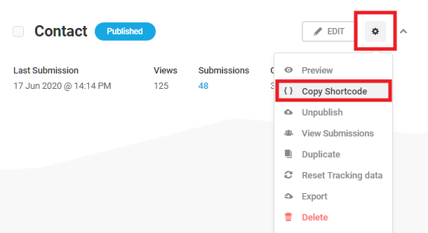 Get form shortcode in Forminator