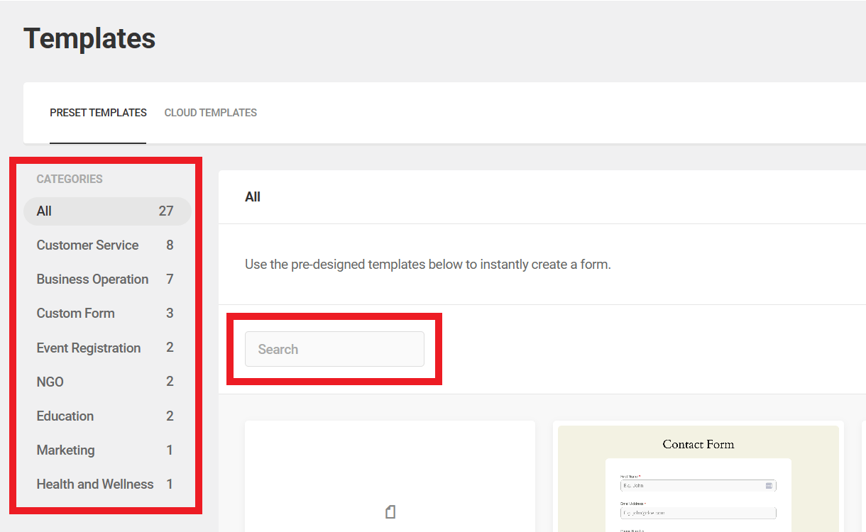 Browse form templates in Forminator