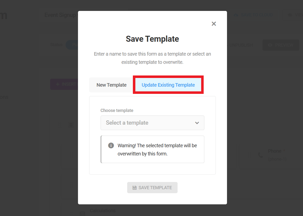 Update an existing custom form template in Forminator