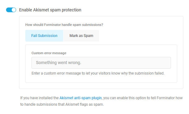 Enable Akismet spamprotection option in Forminator form