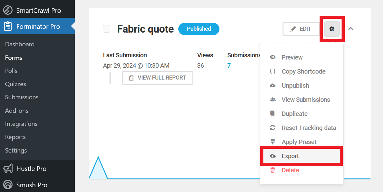 Export form in Forminator