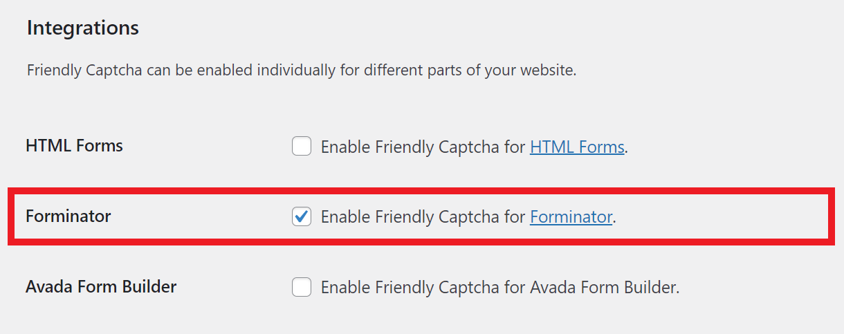 Enable Forminator integration in Friendly Captcha