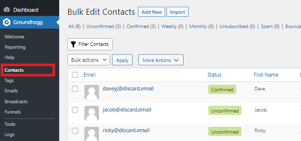 Contact info in Groundhogg
