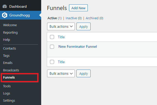 Groundhogg plugin settings