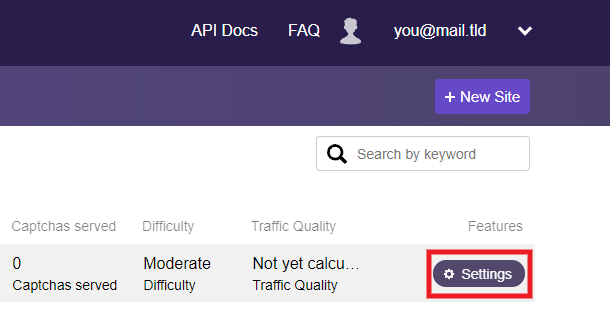 hCAPTCHA settings