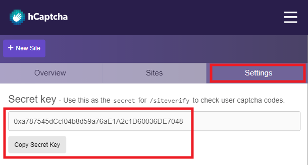 Get hCAPTCHA secret key
