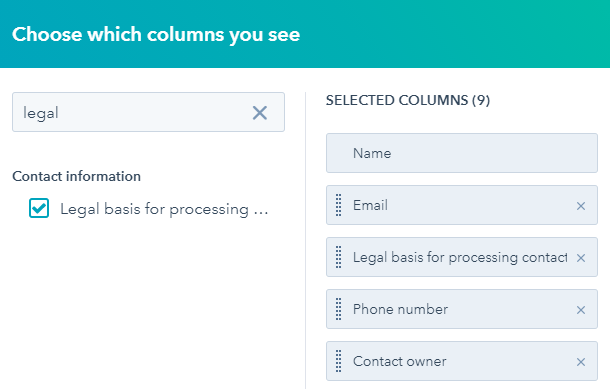Arrange list columns in Hubspot