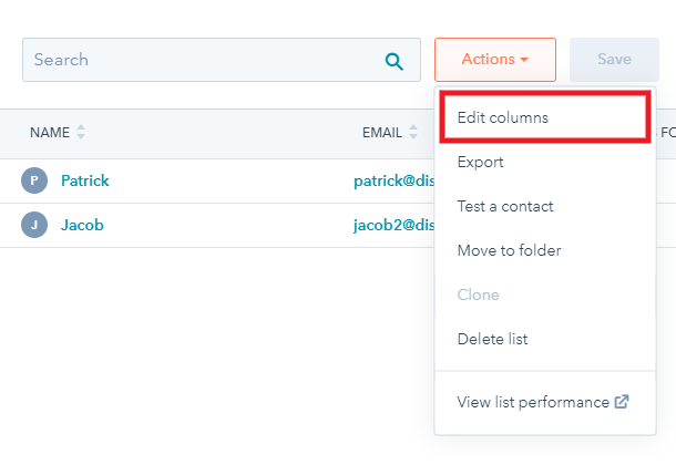 Edit list columns in Hubspot