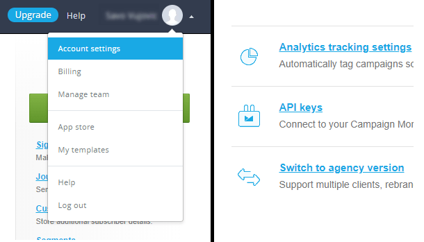 Campaign Monitor account settings