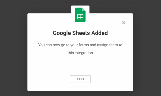Google sheets integration in Forminator complete