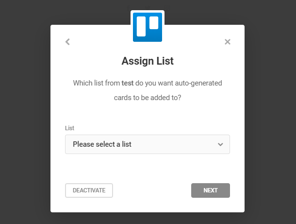 Select Trello list for integration in Forminator