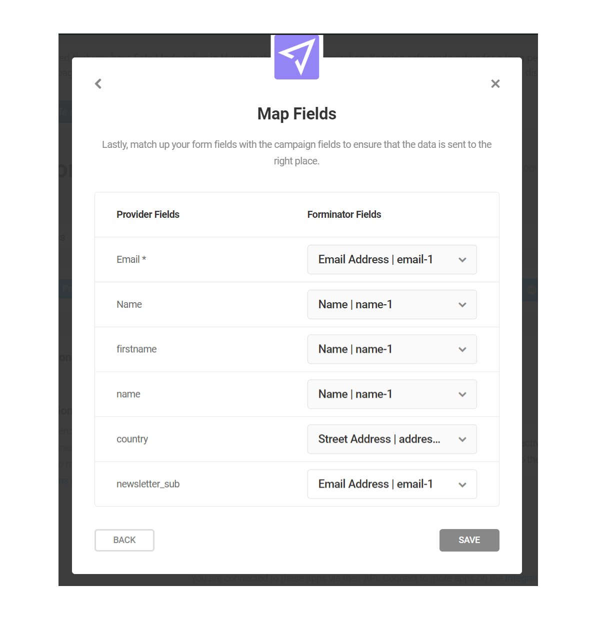 forminator mailjet map fields