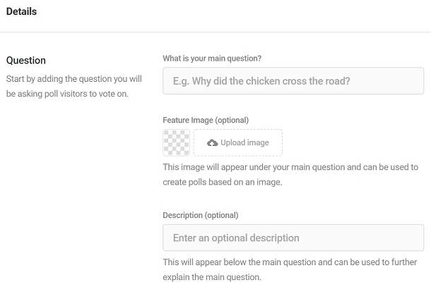 Enter question details in a Forminator poll
