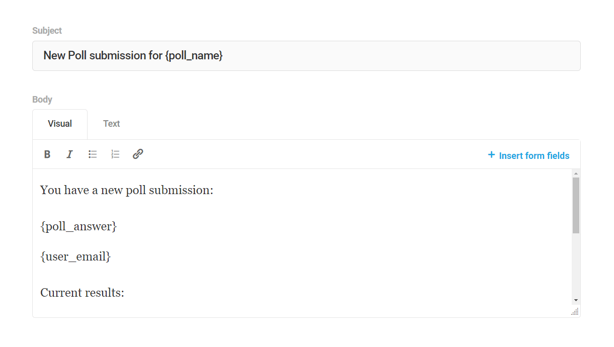 Customize subject and body in Forminator poll email notification