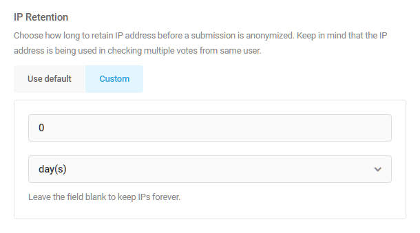 Set duration of IP address retention in Forminator poll