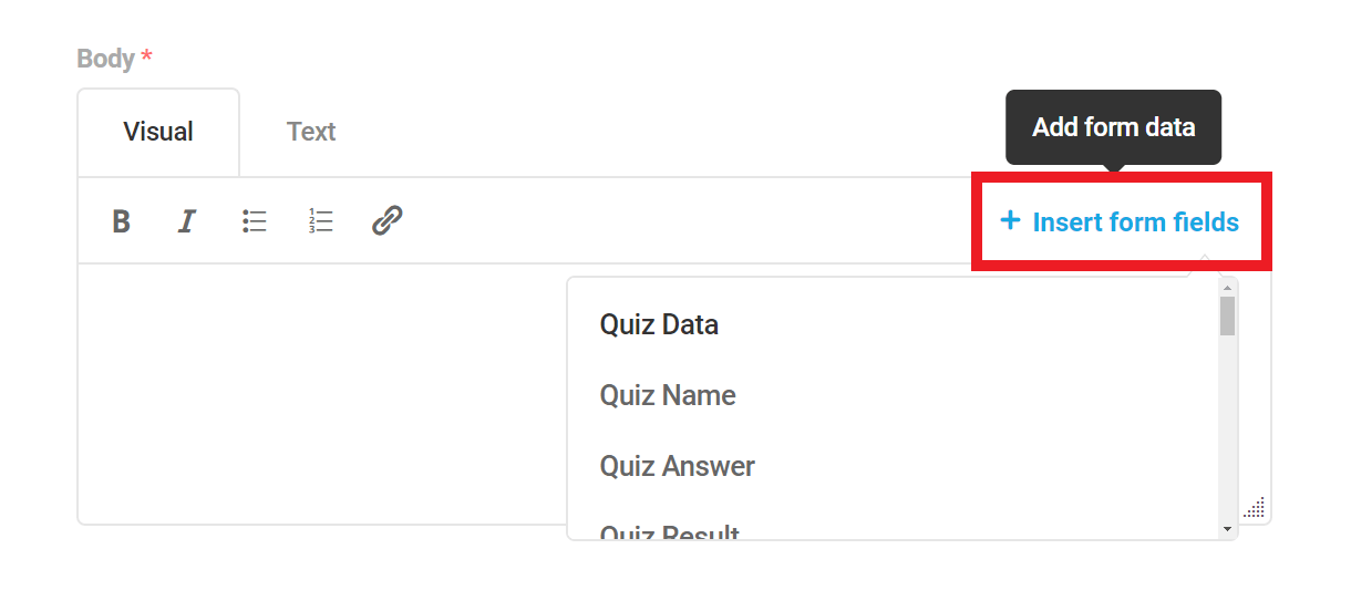 Insert merge tag in quiz