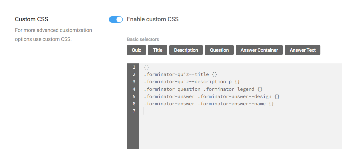 Style a Forminator quiz with custom CSS