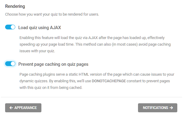 Select how to render a quiz in Forminator