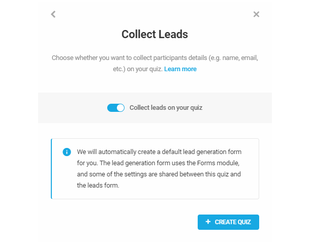 Collect leads in quiz